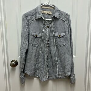 Free People Denim Striped Cotton‎ Full Button - XS